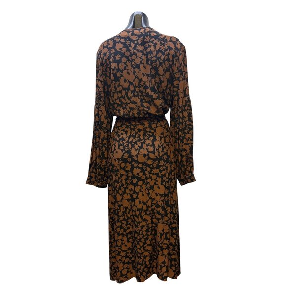 NWT Rails Brown & Black Floral Print Belted Maxi Dress L - Picture 2 of 8